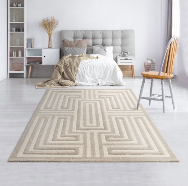 Modern Beige Living Room Area Rug Hand Carved | 200x300 Designer Beige Rug